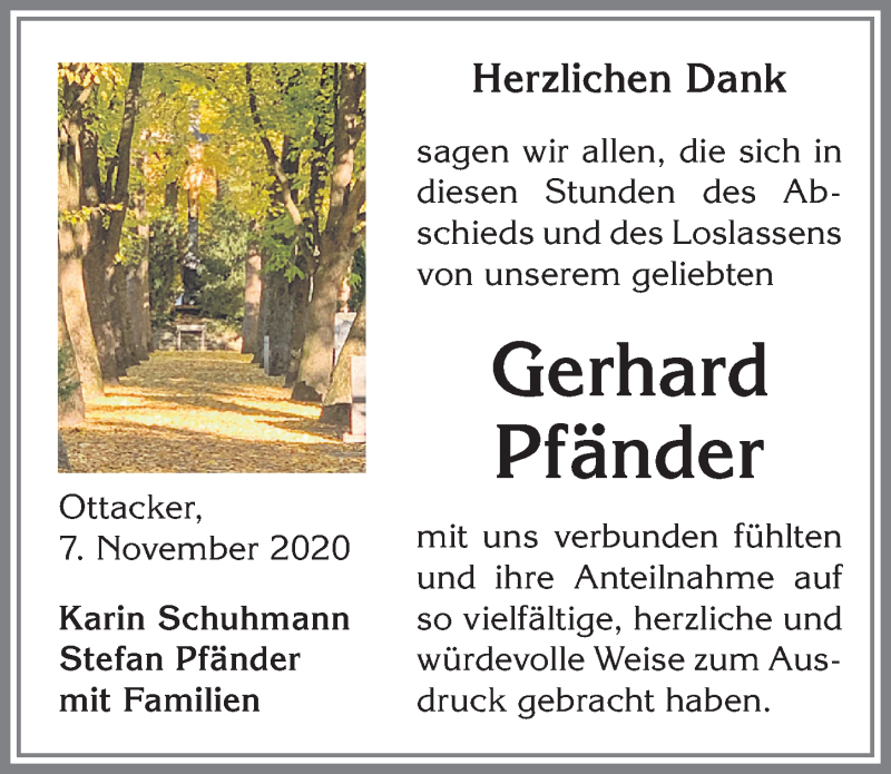 Traueranzeige von Gerhard Pfänder von Allgäuer Zeitung