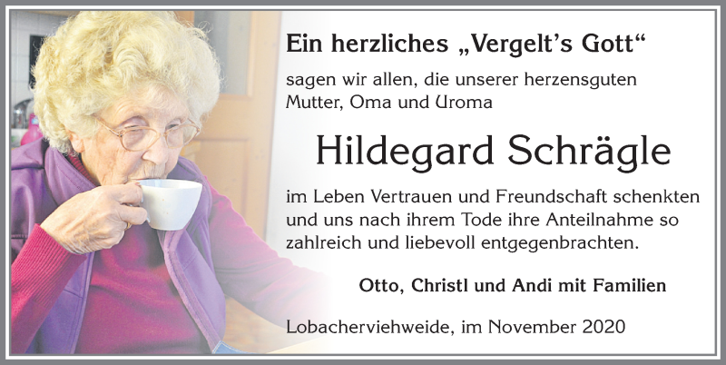 Traueranzeige von Hildegard Schrägte von Allgäuer Zeitung, Füssen