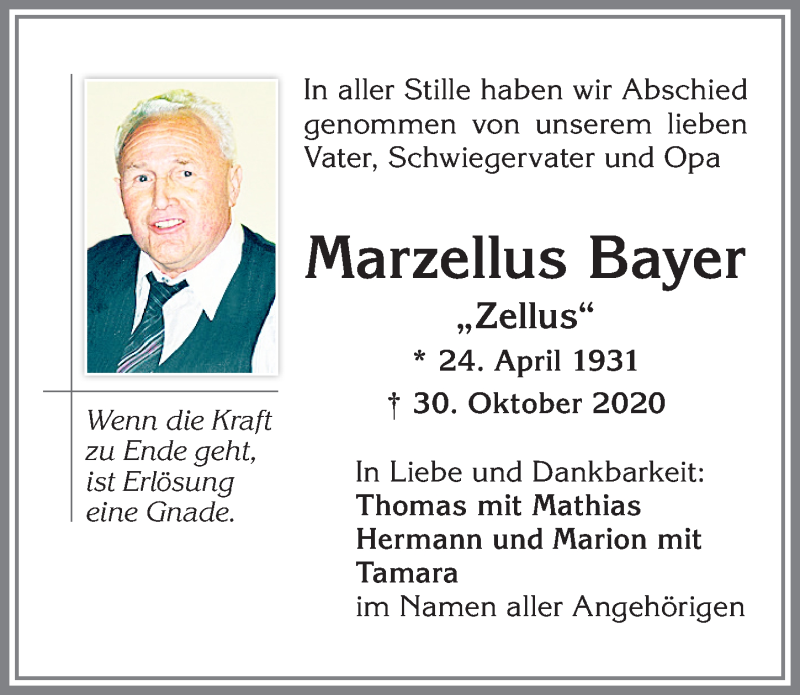 Traueranzeige von Marzellus Bayer von Allgäuer Zeitung,Kempten