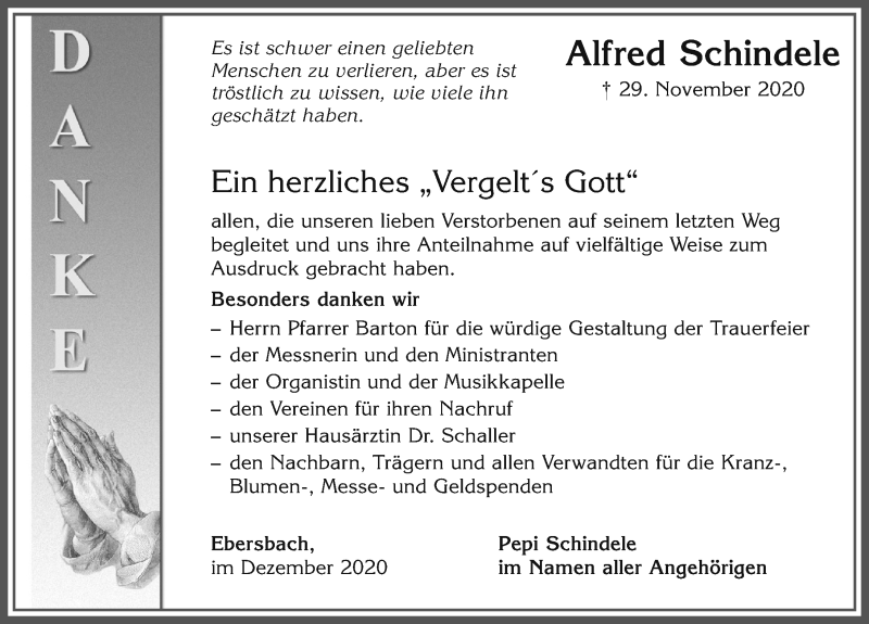 Traueranzeige von Alfred Schindele von Allgäuer Zeitung