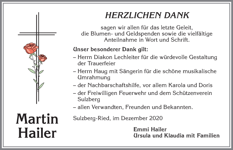 Traueranzeige von Martin Hailer von Allgäuer Zeitung,Kempten