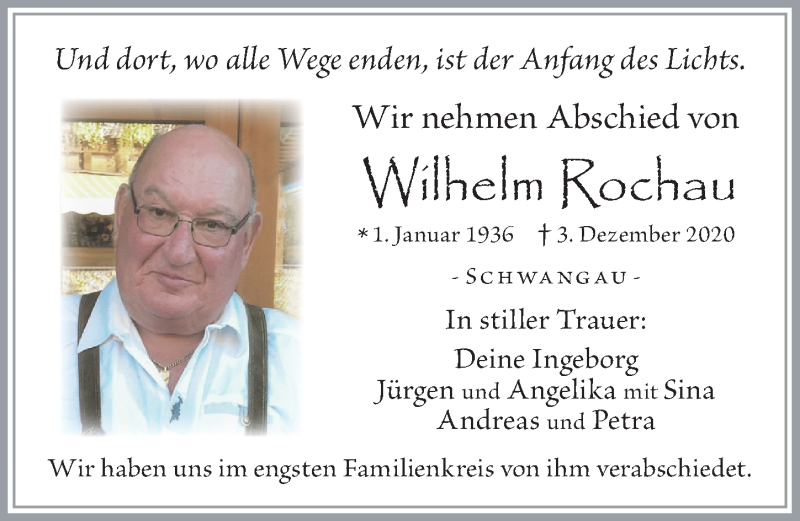 Traueranzeige von Wilhelm Rochau von Allgäuer Zeitung, Füssen
