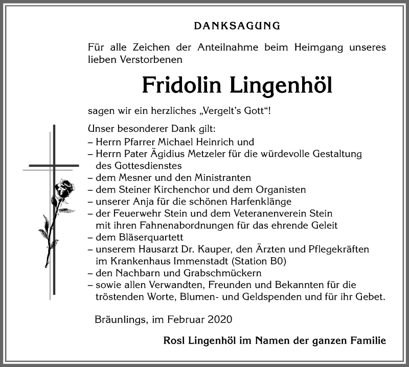 Traueranzeige von Fridolin Lingenhöl von Allgäuer Anzeigeblatt
