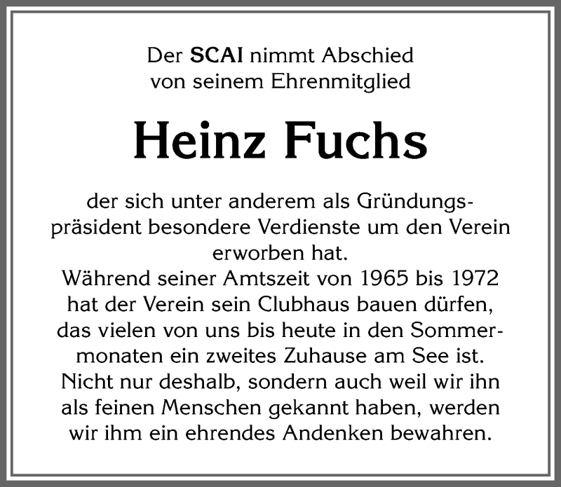 Traueranzeige von Heinz Fuchs von Allgäuer Anzeigeblatt