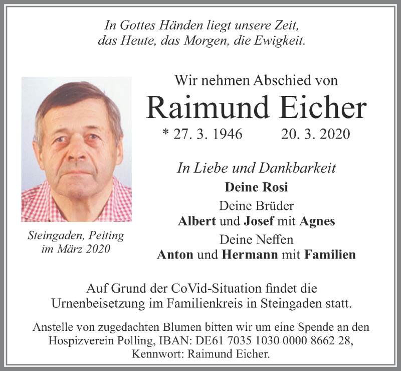 Traueranzeige von Raimund Eicher von Allgäuer Zeitung, Füssen