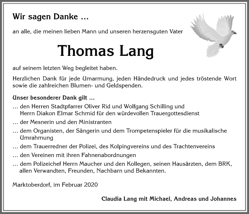 Traueranzeige von Thomas Lang von Allgäuer Zeitung, Marktoberdorf