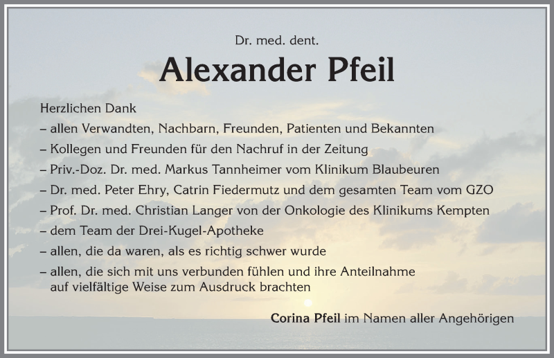 Traueranzeige von Alexander Pfeil von Allgäuer Anzeigeblatt