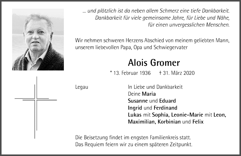 Traueranzeige von Alois Gromer von Memminger Zeitung