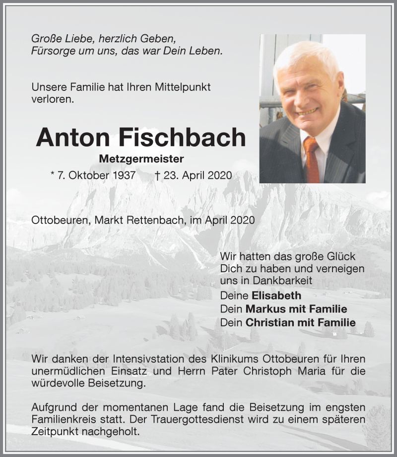 Traueranzeige von Anton Fischbach von Allgäuer Zeitung