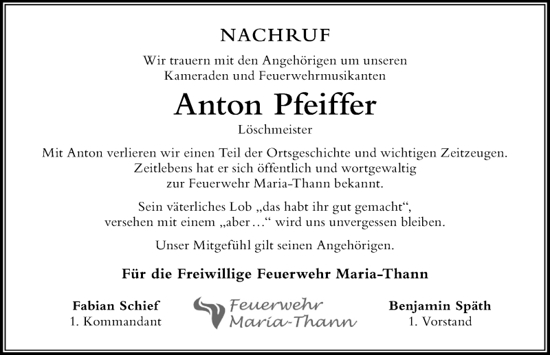 Traueranzeige von Anton Pfeiffer von Der Westallgäuer