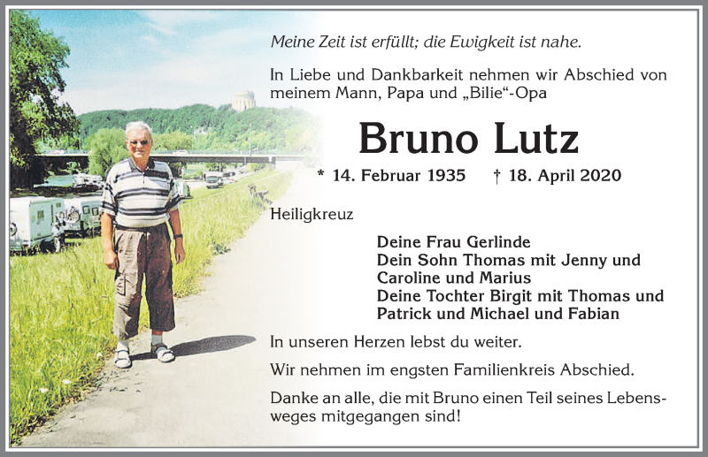 Traueranzeige von Bruno Lutz von Allgäuer Zeitung,Kempten