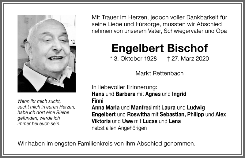 Traueranzeige von Engelbert Bischof von Memminger Zeitung