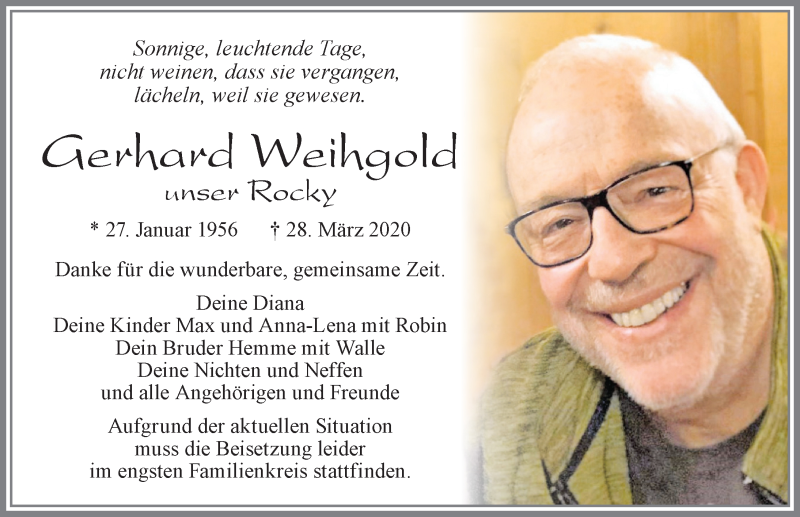 Traueranzeige von Gerhard Weihgold von Allgäuer Zeitung, Füssen