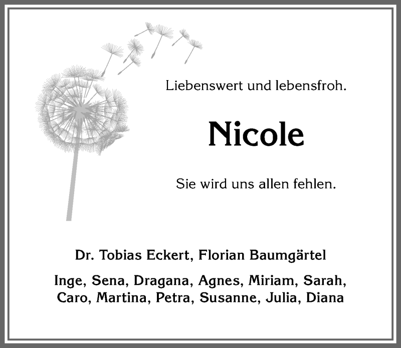 Traueranzeige von Nicole  von Allgäuer Anzeigeblatt