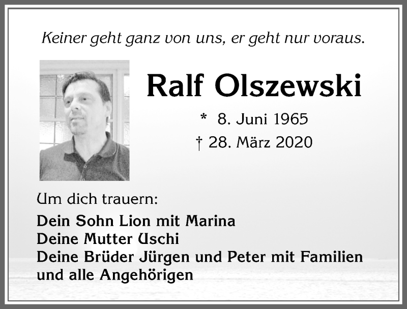 Traueranzeige von Ralf Olszewski von Allgäuer Zeitung, Kaufbeuren/Buchloe