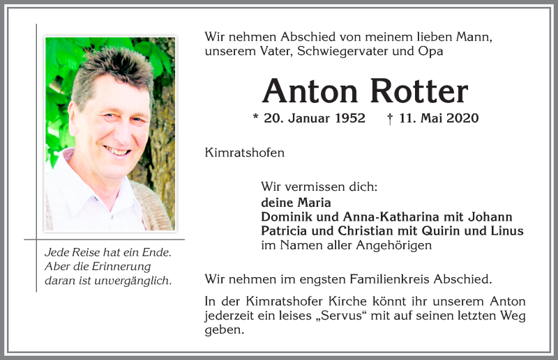 Traueranzeige von Anton Rotter von Allgäuer Zeitung,Kempten