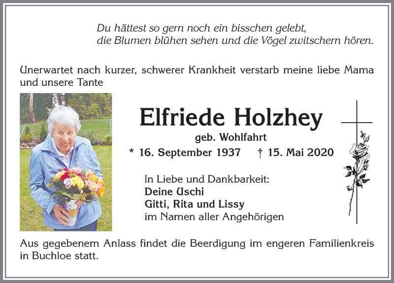 Traueranzeige von Elfriede Holzhey von Allgäuer Zeitung, Kaufbeuren/Buchloe