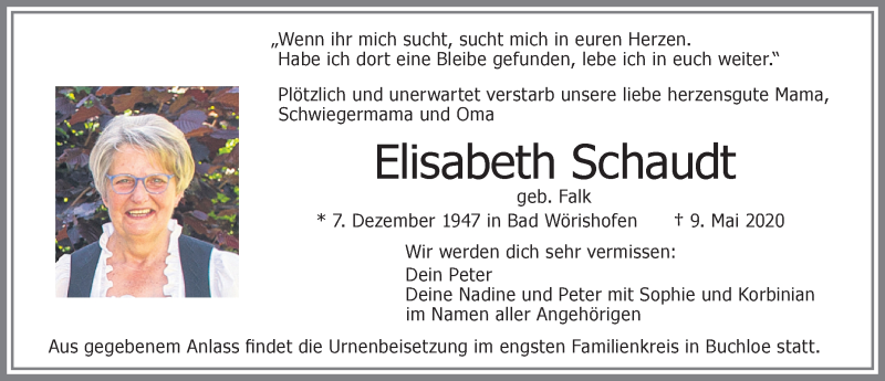 Traueranzeige von Elisabeth Schaudt von Allgäuer Zeitung