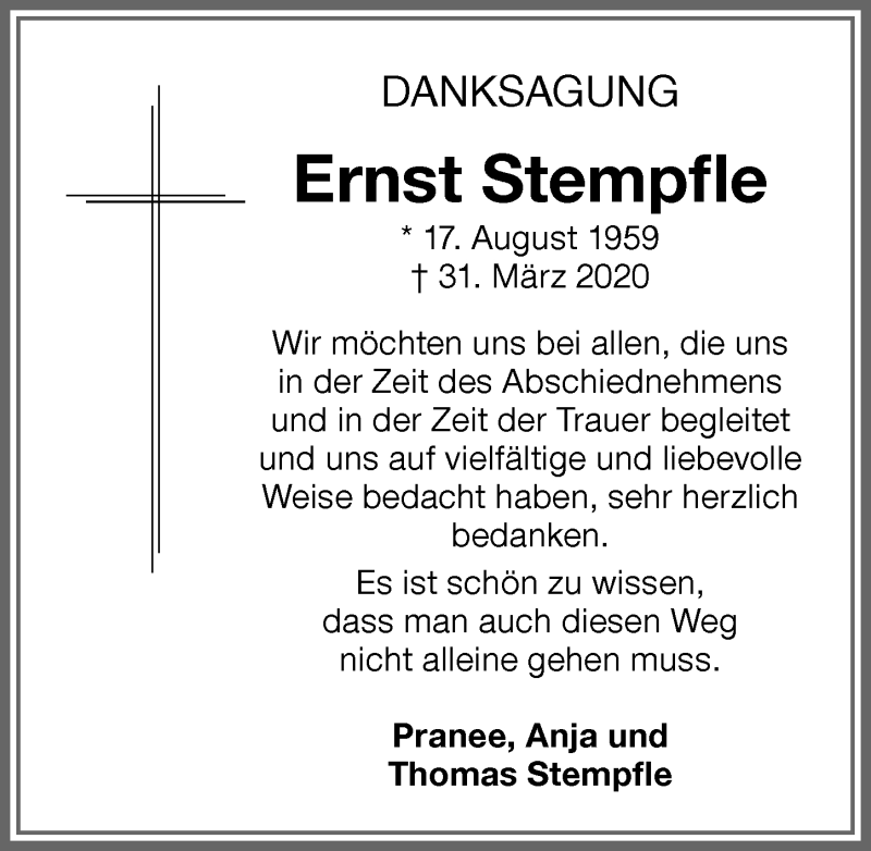 Traueranzeige von Ernst Stempfle von Memminger Zeitung