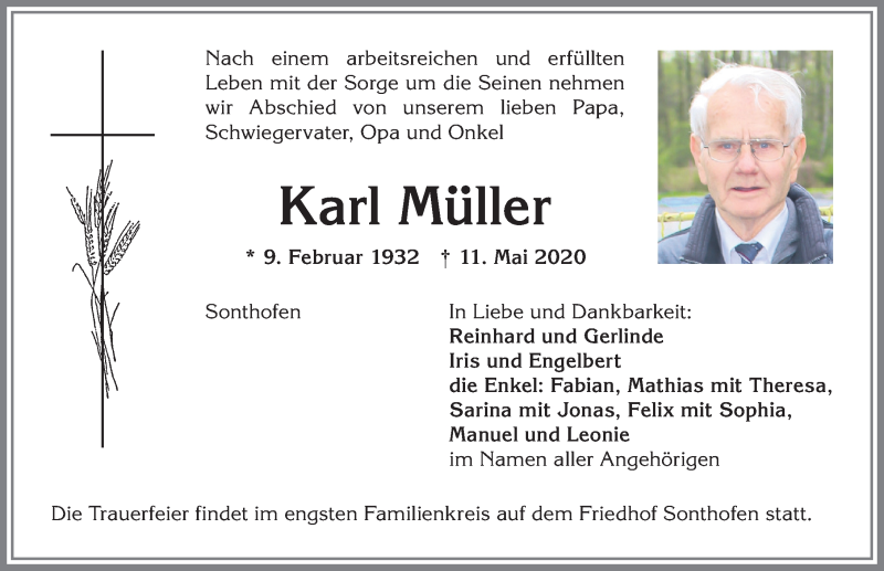 Traueranzeige von Karl Müller von Allgäuer Anzeigeblatt