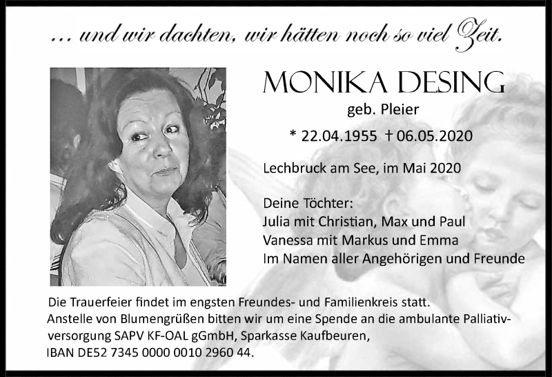 Traueranzeige von Monika Desing von Allgäuer Zeitung, Füssen