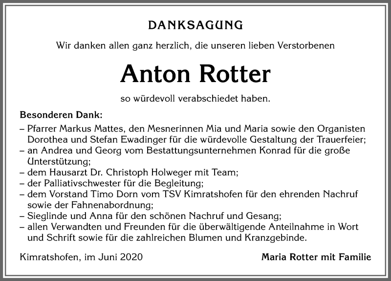 Traueranzeige von Anton Rotter von Allgäuer Zeitung,Kempten