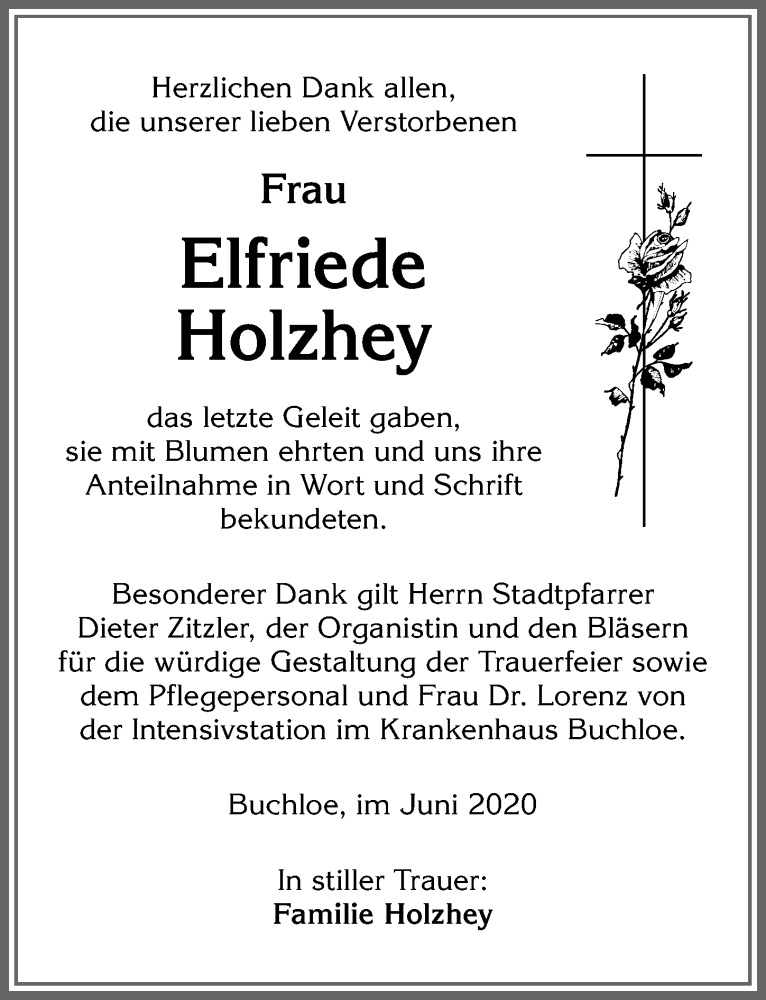 Traueranzeige von Elfriede Holzhey von Allgäuer Zeitung, Kaufbeuren/Buchloe