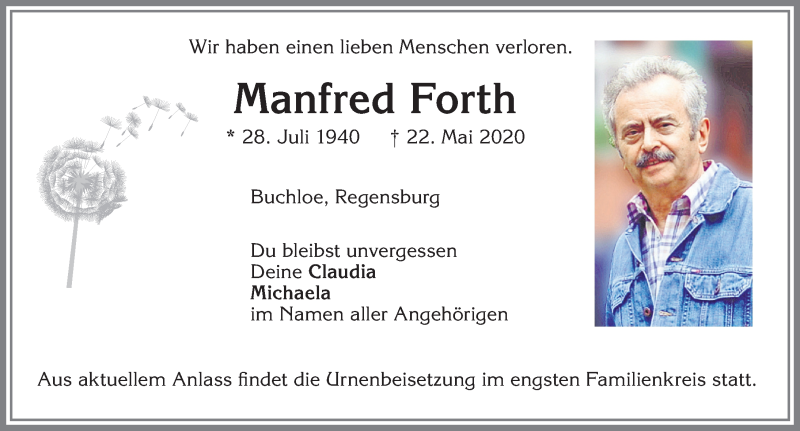 Traueranzeige von Manfred Forth von Allgäuer Zeitung, Kaufbeuren/Buchloe