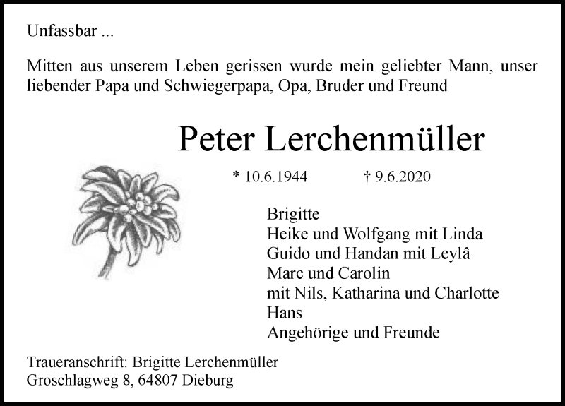 Traueranzeige von Peter Lerchenmüller von Allgäuer Zeitung, Gesamtausgabe