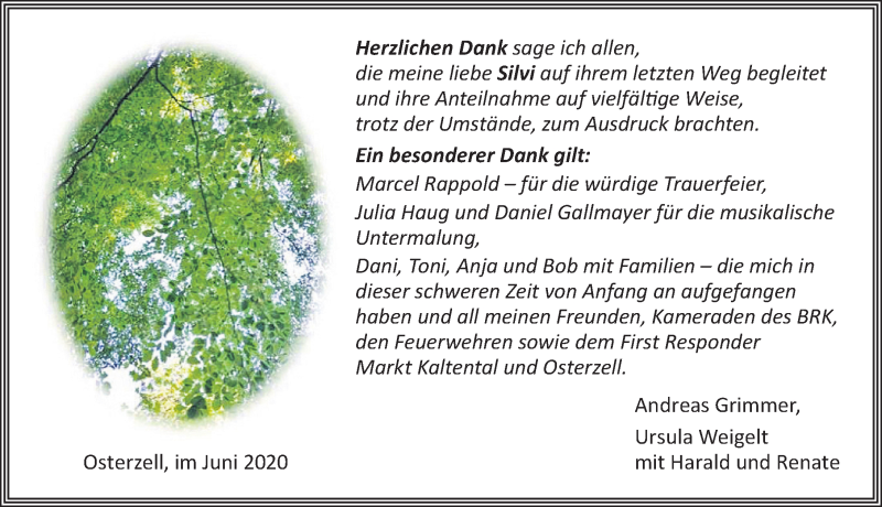 Traueranzeige von Silvi  von Allgäuer Zeitung, Kaufbeuren/Buchloe