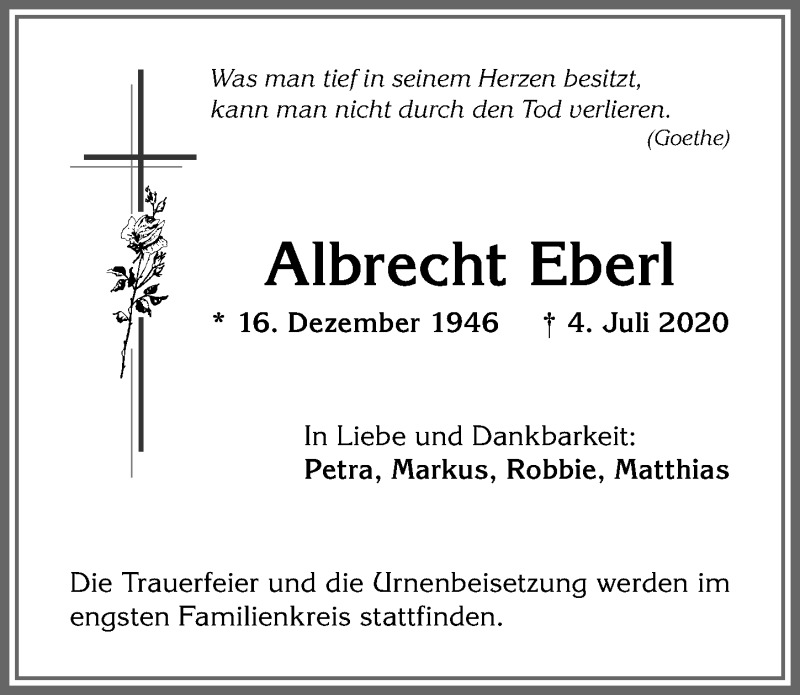 Traueranzeige von Albrecht Eberl von Allgäuer Anzeigeblatt