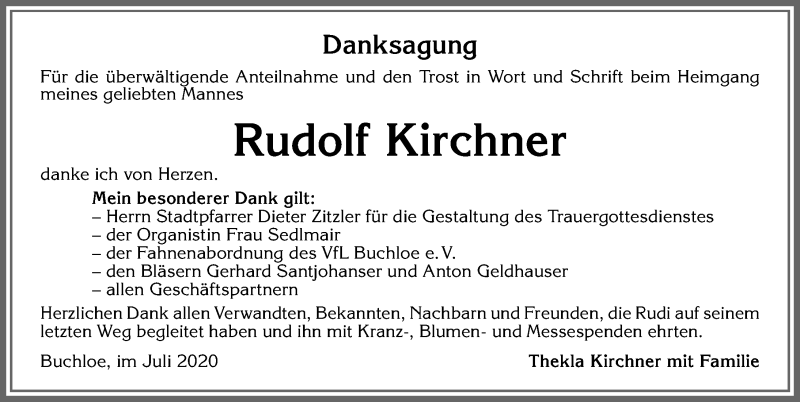 Traueranzeige von Rudolf Kirchner von Allgäuer Zeitung, Kaufbeuren/Buchloe