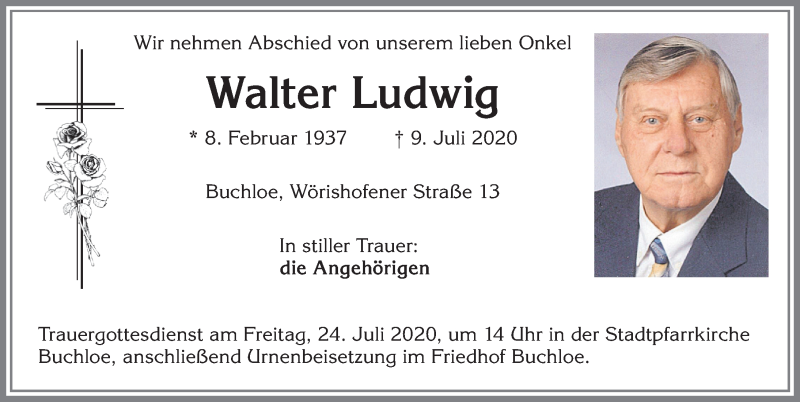 Traueranzeige von Walter Ludwig von Allgäuer Zeitung, Kaufbeuren/Buchloe