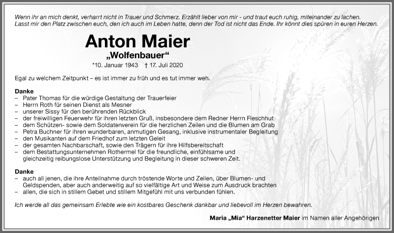 Traueranzeige von Anton Maier von Memminger Zeitung