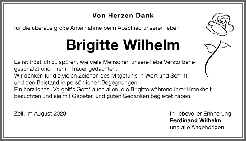 Traueranzeige von Brigitte Wilhelm von Memminger Zeitung