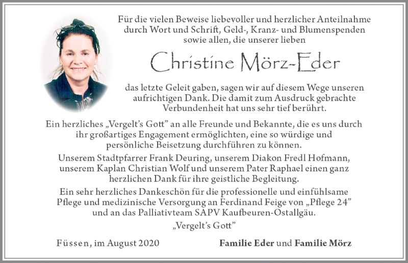 Traueranzeige von Christine Mörz-Eder von Allgäuer Zeitung