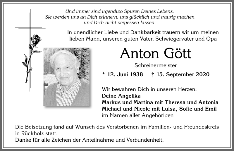 Traueranzeige von Anton Gött von Allgäuer Zeitung, Füssen