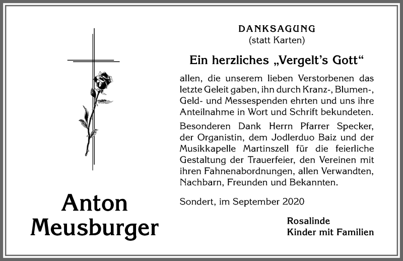 Traueranzeige von Anton Meusburger von Allgäuer Zeitung