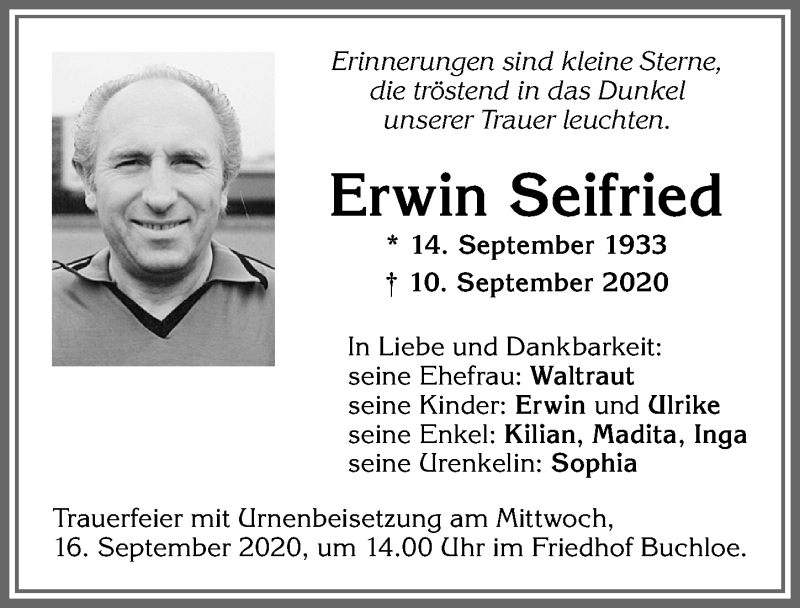 Traueranzeige von Erwin Seifried von Allgäuer Zeitung, Kaufbeuren/Buchloe