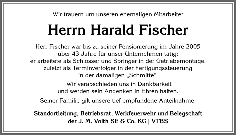 Traueranzeige von Harald Fischer von Allgäuer Anzeigeblatt
