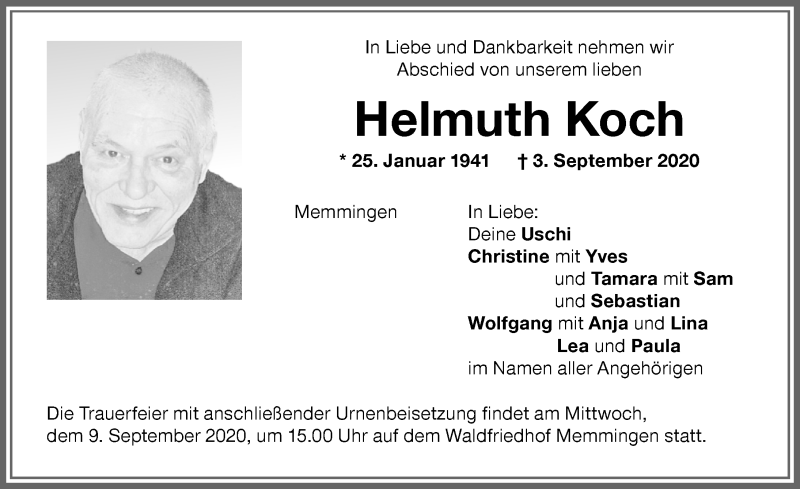 Traueranzeige von Helmuth Koch von Memminger Zeitung