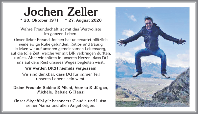 Traueranzeige von Jochen Zeller von Allgäuer Zeitung, Kaufbeuren/Buchloe