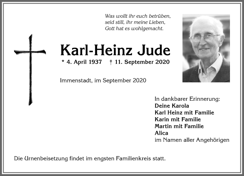 Traueranzeige von Karl-Heinz Jude von Allgäuer Anzeigeblatt