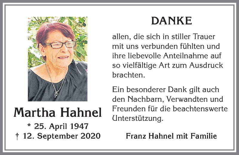 Traueranzeige von Martha Hahnel von Allgäuer Zeitung, Füssen