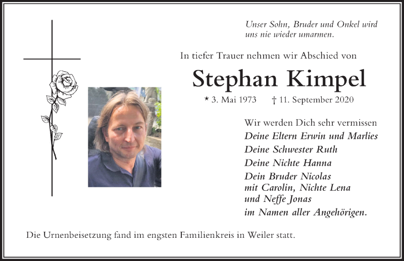 Traueranzeige von Stephan Kimpel von Der Westallgäuer