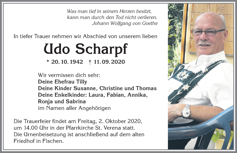 Traueranzeige von Udo Scharpf von Allgäuer Anzeigeblatt