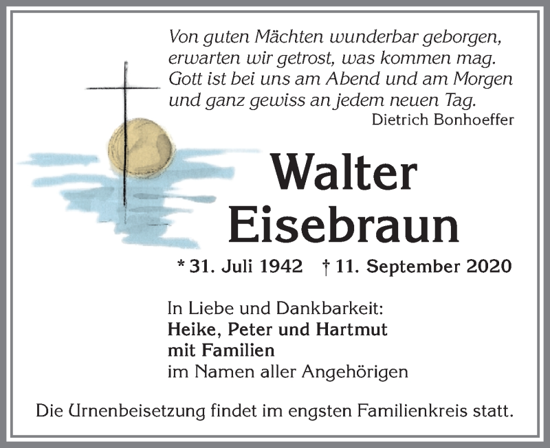 Traueranzeige von Walter Eisebraun von Allgäuer Zeitung,Kempten