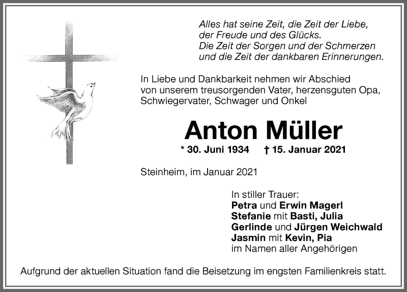 Traueranzeige von Anton Müller von Memminger Zeitung