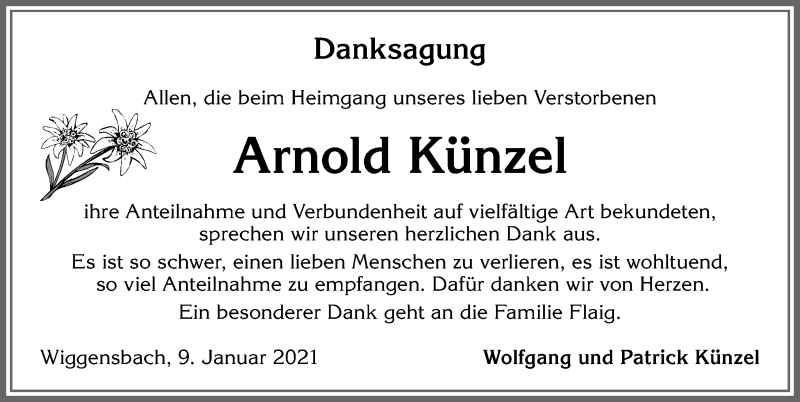 Traueranzeige von Arnold Künzel von Allgäuer Zeitung,Kempten