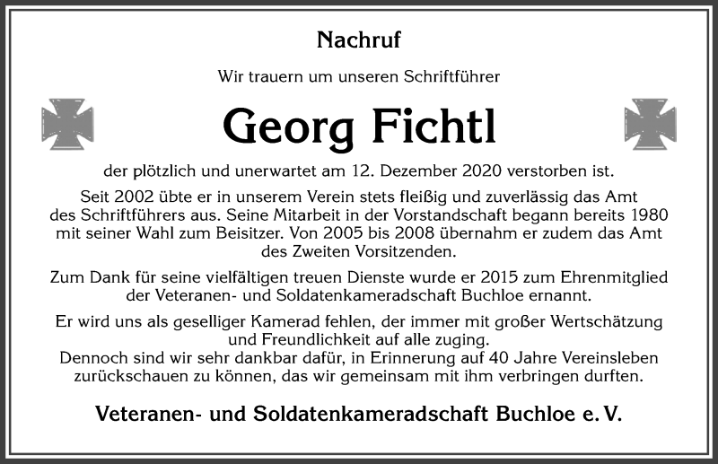 Traueranzeige von Georg Fichtl von Allgäuer Zeitung, Kaufbeuren/Buchloe